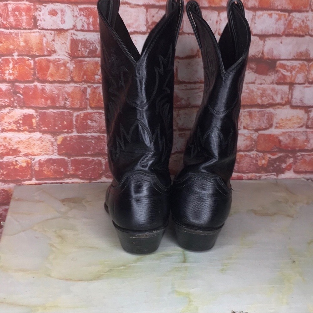 Justin Boots Black Leather Western Heeled Cowboy Boots - Picture 6 of 9
